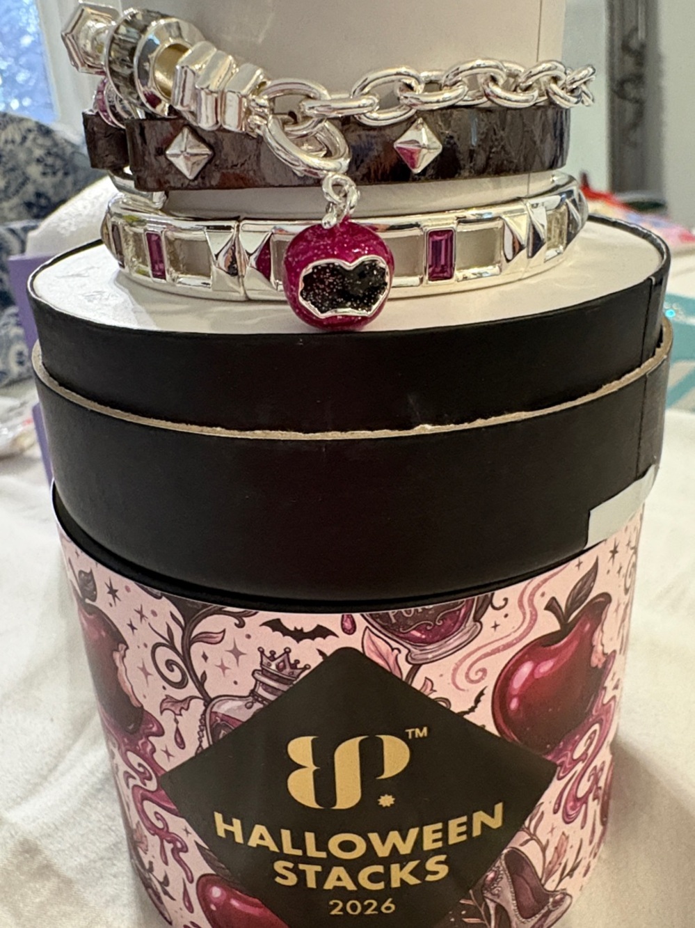 Halloween Stacks 2026 Silver Bracelet Stack with Pink Charm